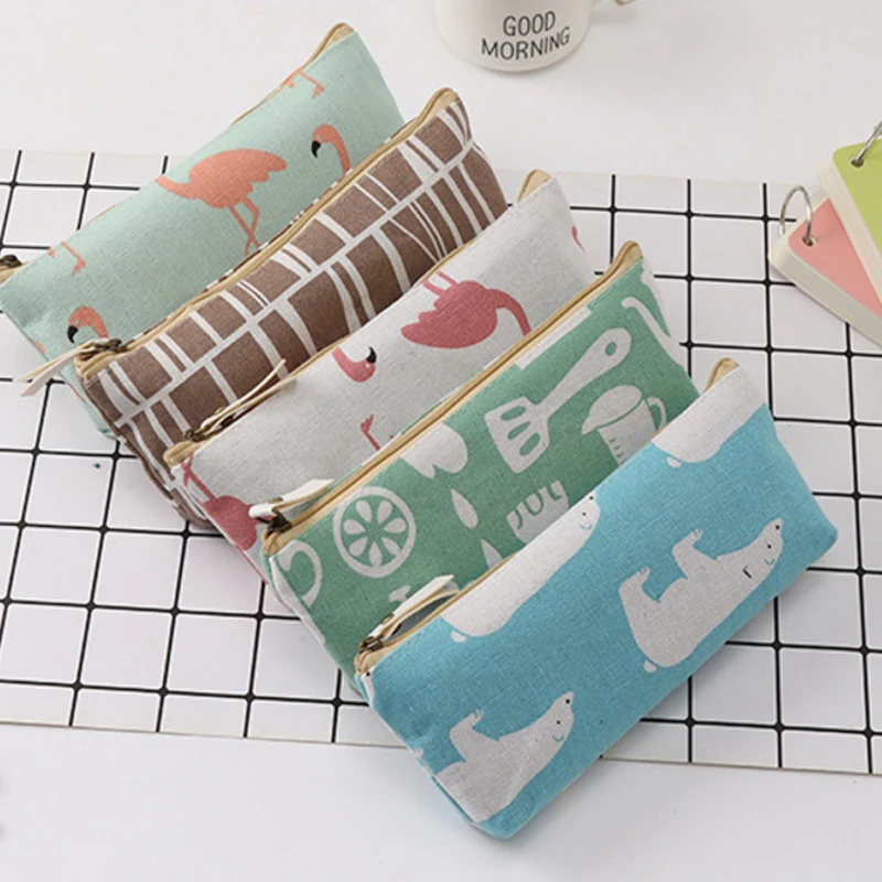 

1pcs/lot fashion study canvas Polar bear Cartoon animals Flamingo Pencil Case canvas Present girl Makeup Bag Gift