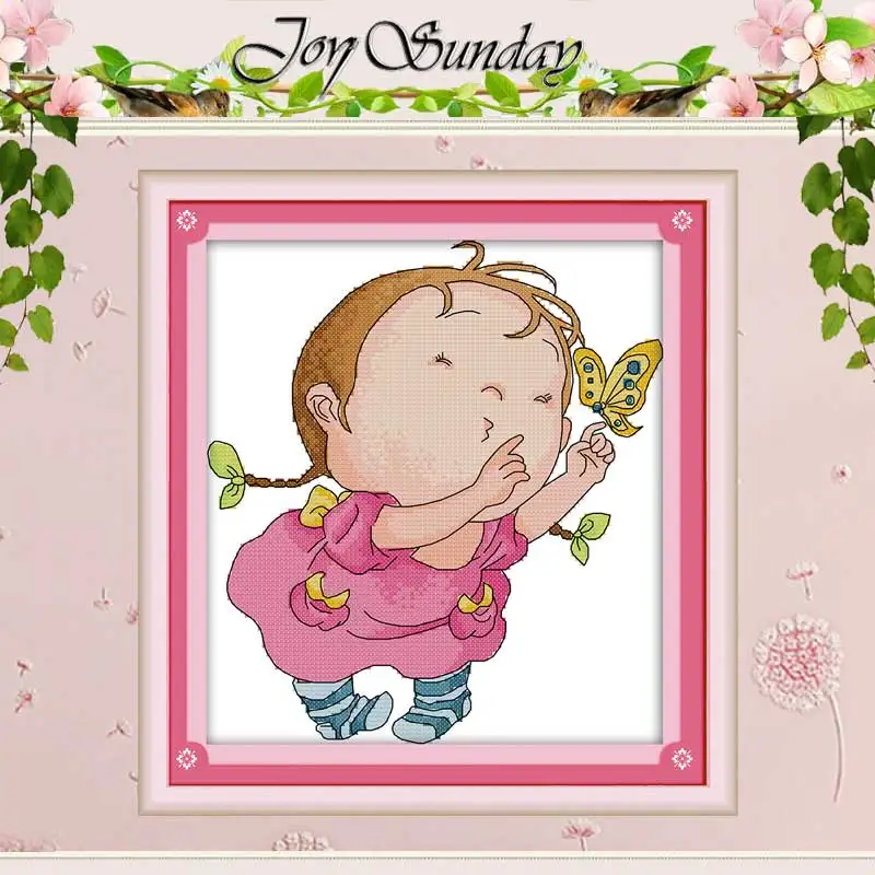 The girl is catching butterfly cross stitch 11ct 14ct cross stitch set The girl is catching butterfly cross stitch 11ct 14ct cross stitch set