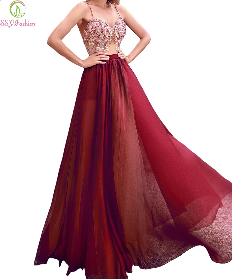

SSYFashion New Evening Dress Banquet Sexy Sweetheart Strap Lace Embroidery Backless Formal Party Gowns Special Occasion Dresses