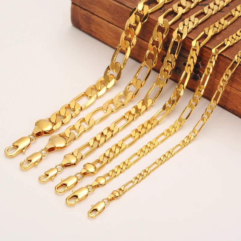 Позолоченные мужские s 5 мм* 60 см итальянские резные плоские Figaro Iced Out хип-хоп золотое ожерелье браслет цепочка ожерелье мужские ювелирные изделия для мальчиков подарок