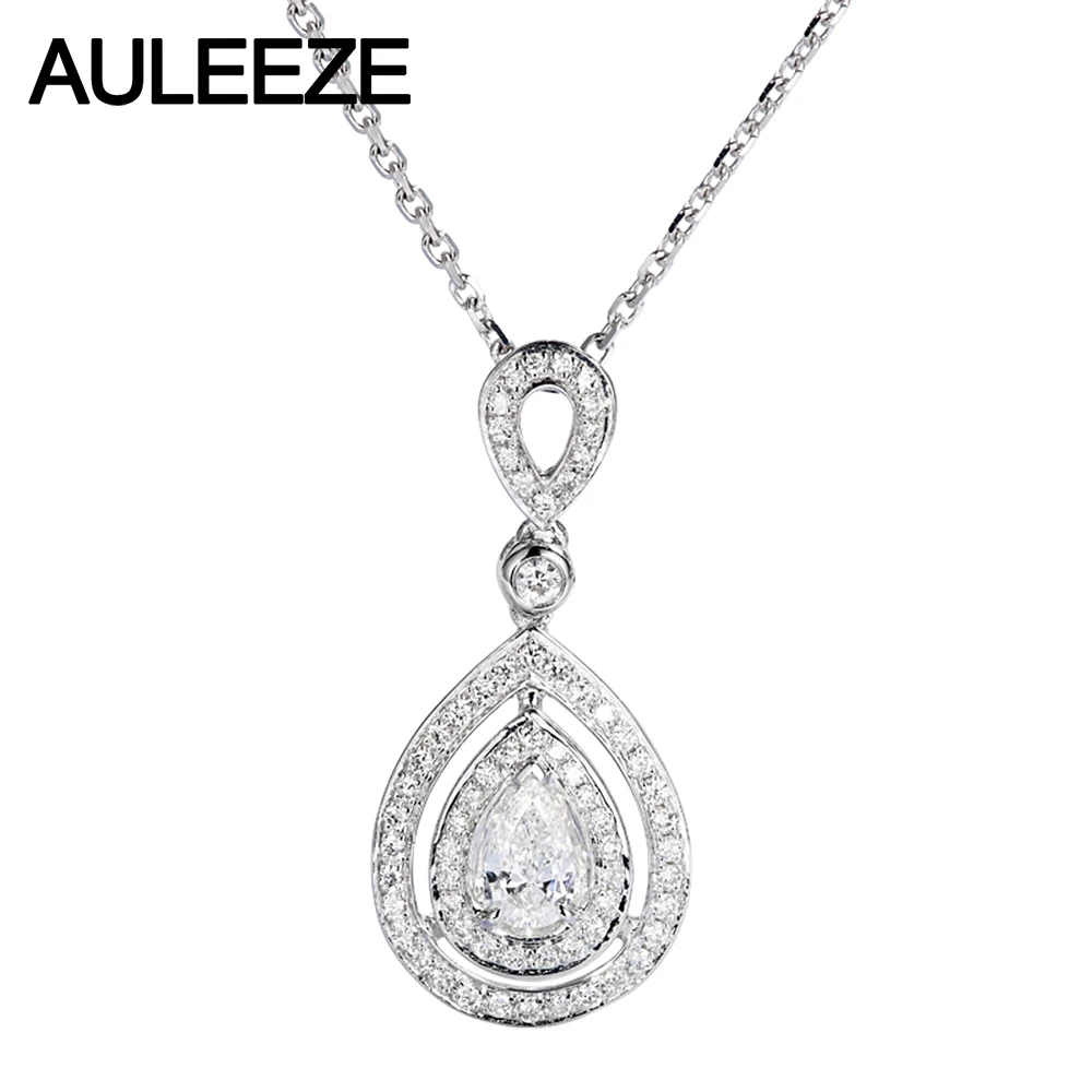 AULEEZE 14K 585 белого золота 0.5ct груша Муассанит Цепочки и ожерелья выращенные