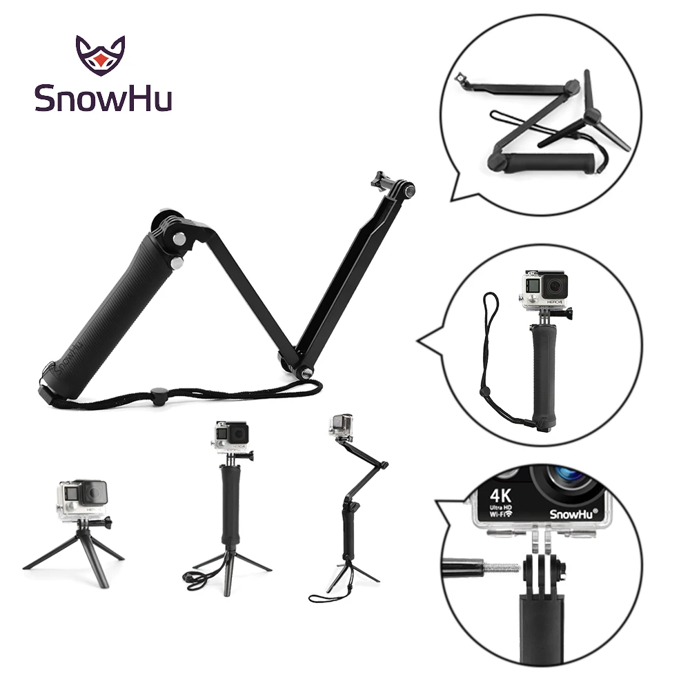 

SnowHu for Gopro Accessories Tripod 3 Way Monopod Tripod Mount Extension Arm for Go pro Hero 6 5 4 3+ for xiaomi yi 4K SJCAM