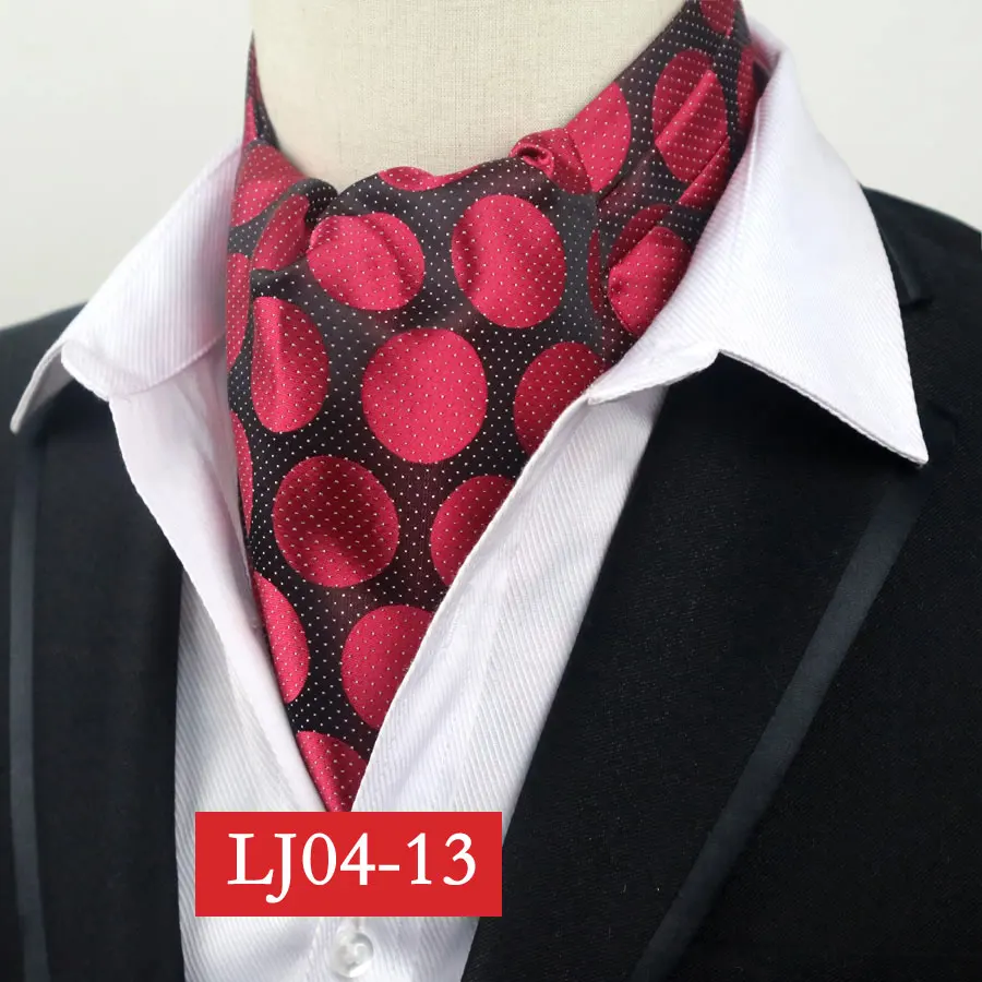 YISHLINE мужской красный фиолетовый черный в горошек модный официальный Шелковый шейный платок Аскот галстук джентльмен самозавязывающийся полиэфирный шелковый галстук - Цвет: LJ04-13