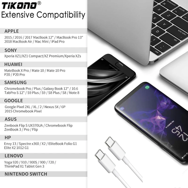Кабель USB C [2 упаковки] шнур быстрой зарядки Type совместимый с IPad Pro 11/12 9 2018/Google Pixel 2/2