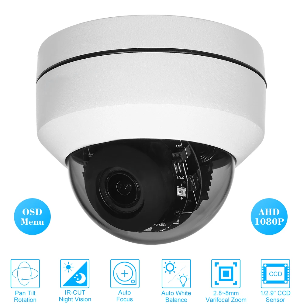 

KKmoon 1080P 2''Dome AHD PTZ Camera for Sony CCD Sensor 2.8~8mm Auto-focus Varifocal Zoom OSD Menu 2.1MP Security CCTV Camera