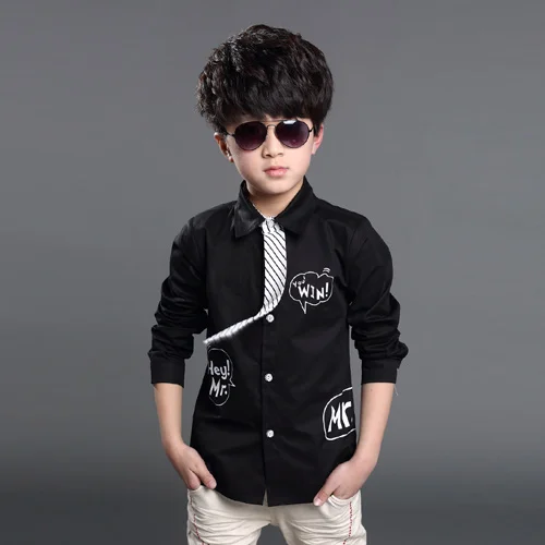 Children Shirt for Boys Formal Shirts With Long Sleeves Cotton White Boy Shirts With Patchwork
