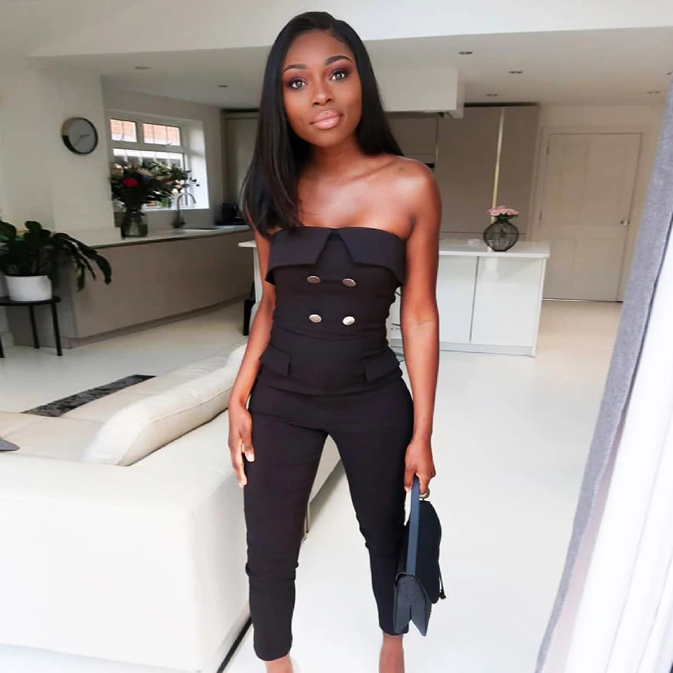 

Seamyla 2019 New Women Jumpsuits Summer Sexy Strapless Black Celebrity Party Jumpsuit Bodycon Night Clubwear Long Playsuits