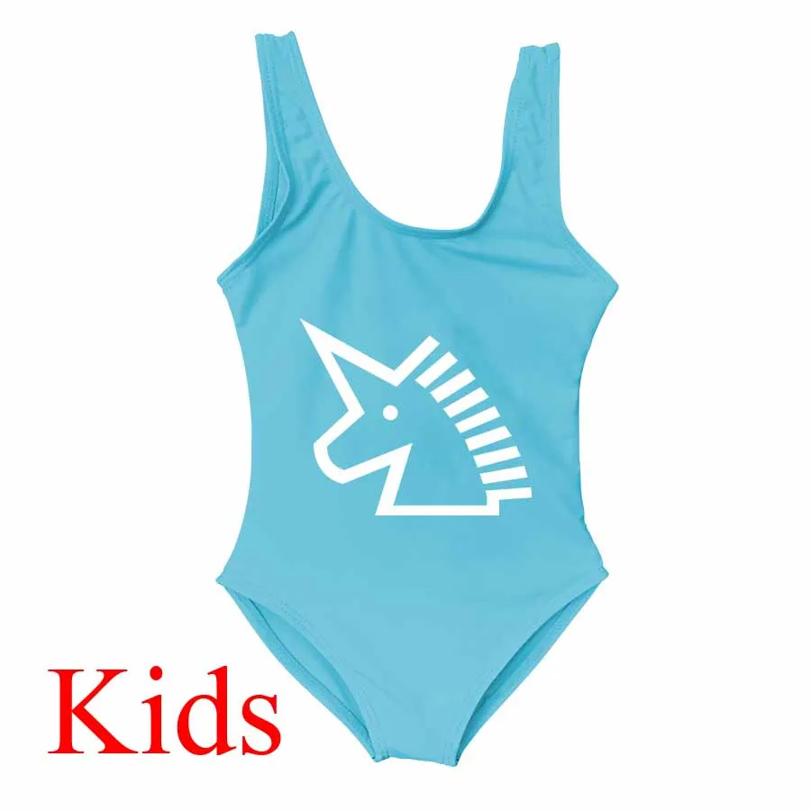Слитный купальник для женщин и детей; слитный купальник с принтом единорога; купальный костюм; милый комплект для мамы и ребенка; семейная одежда - Цвет: Kid Light Blue