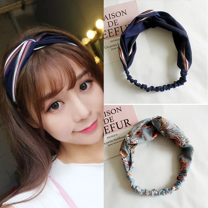 

Cloth Floral headband Fashion Retro Women Elastic Turban Twisted Knotted Ethnic Headband Floral Wide Stretch Girls Hair Accessor