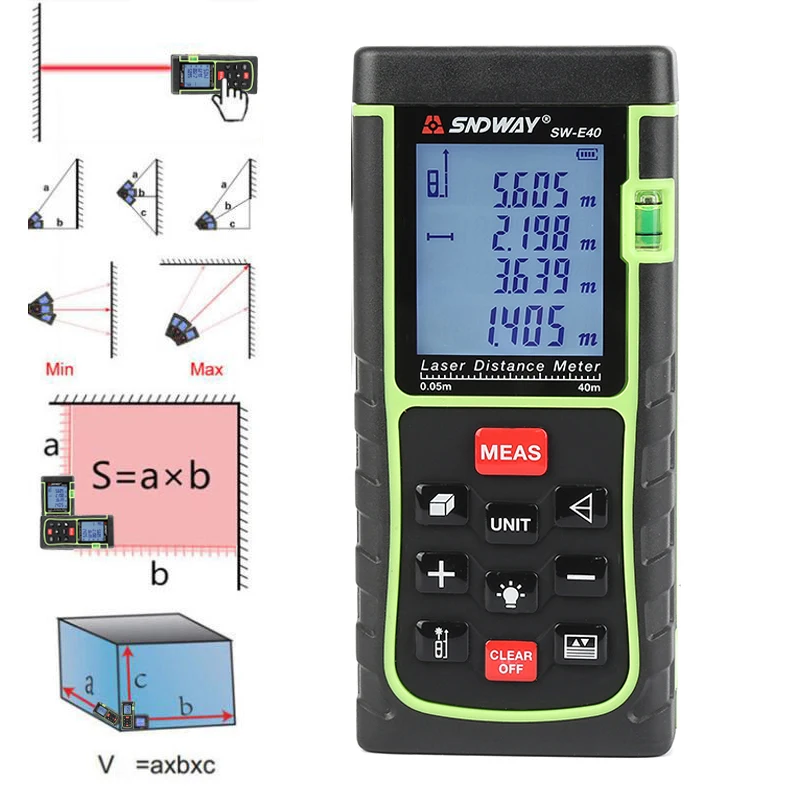 SNDWAY SW-E40 40M Digital Laser Distance Meter Laser Rangefinder Range Finder Finder Build Measure Device Ruler