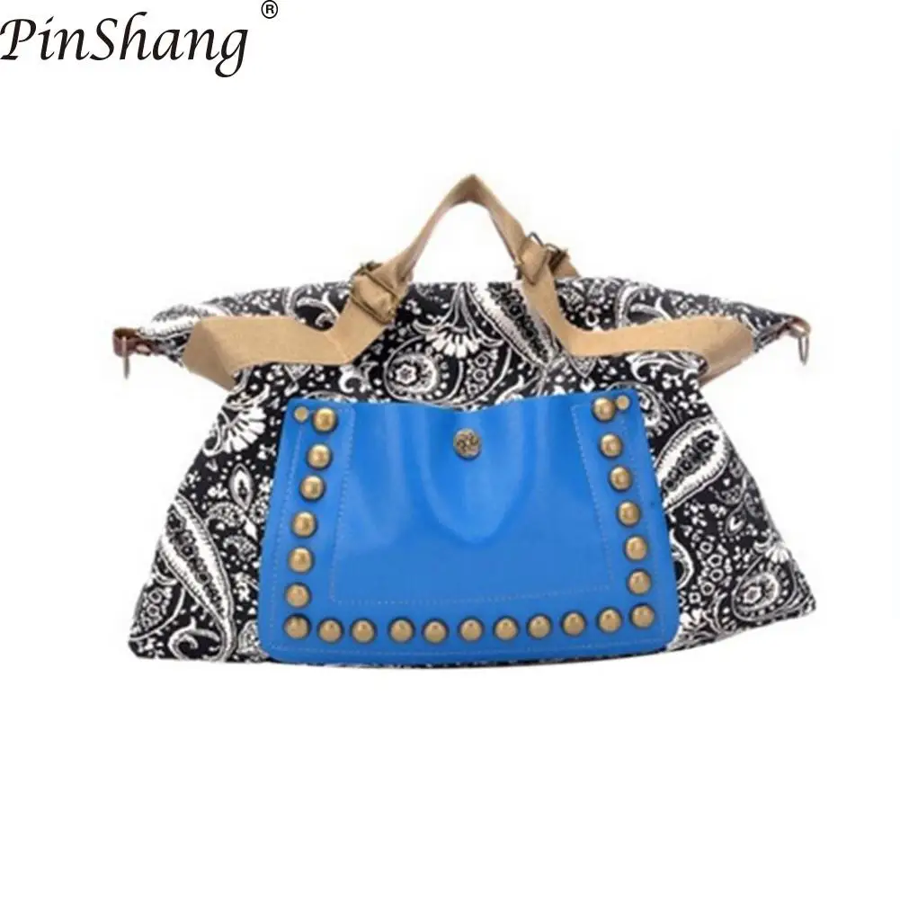 

PinShang Women Handbag Fashion Ethnic Rivet Trim Satchel Handbag Single Shoulder Oblique Cross Bag Bags for Women 2018 ZK50