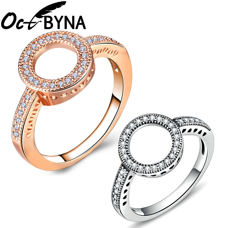 

Octbyna Classic Round Brand Rings For Women Lover Wedding Party Rose Gold Sliver Color Female Finger Ring Jewelry Wholesale