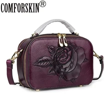 COMFORSKIN роскошная женская сумка из воловьей кожи Новые поступления винтажная тисненая розовая сумка-мессенджер большая вместительность сумки через плечо