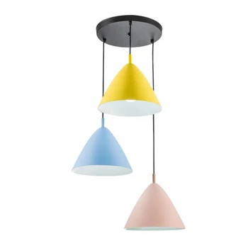 

LED Nordic modern simple restaurant pendant lights personality creative bar cafe three head yellow pink blue macaron droplight