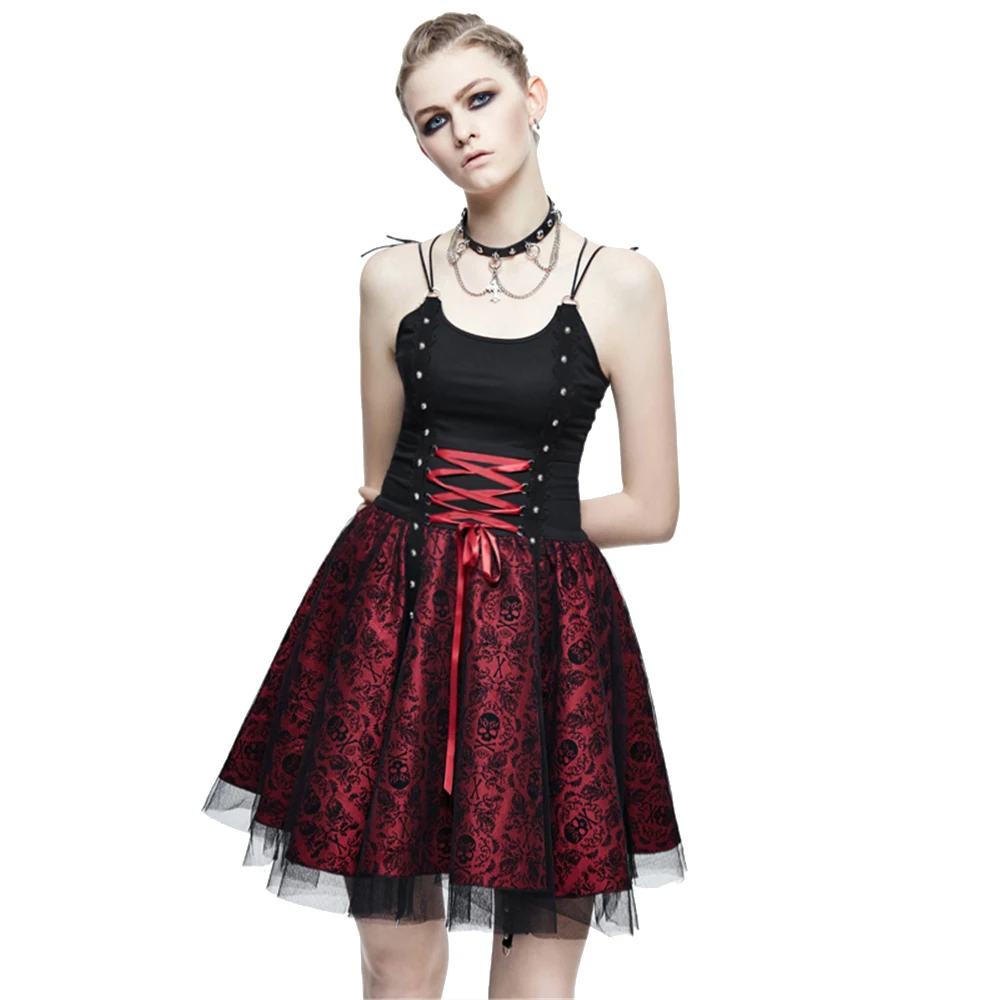 Steampunk Women's Bandage Party Ball Gown Summer Gothic Skull Printed