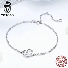 VOROCO, 925 пробы, серебряный,, милый, кот, питомец, Китти, регулируемый браслет-цепочка для женщин, вечерние, для помолвки, хорошее ювелирное изделие, BKB102