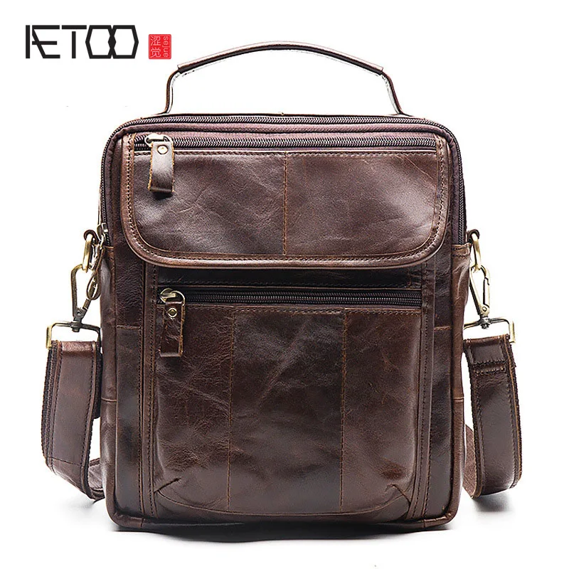 

BJYL Men's shoulder bag head layer leather leisure business handbag crazy horse skin retro men bag briefcase