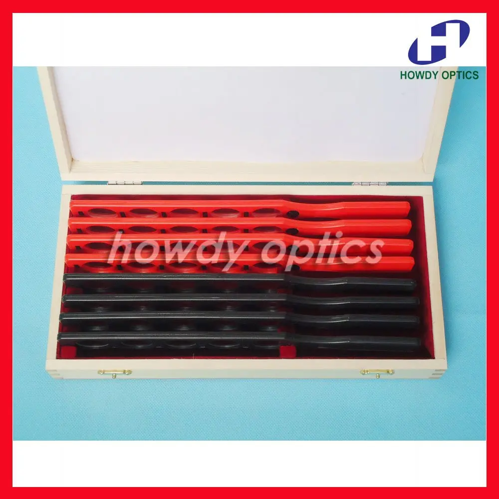 Ophthalmic retinoscopy lens rack set plastic bar and wooden case board