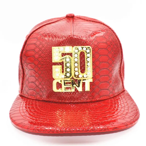 Новая модная кепка из искусственной кожи с надписью 50 CENT Snapback для мужчин и женщин Dj хип-хоп - Цвет: Красный