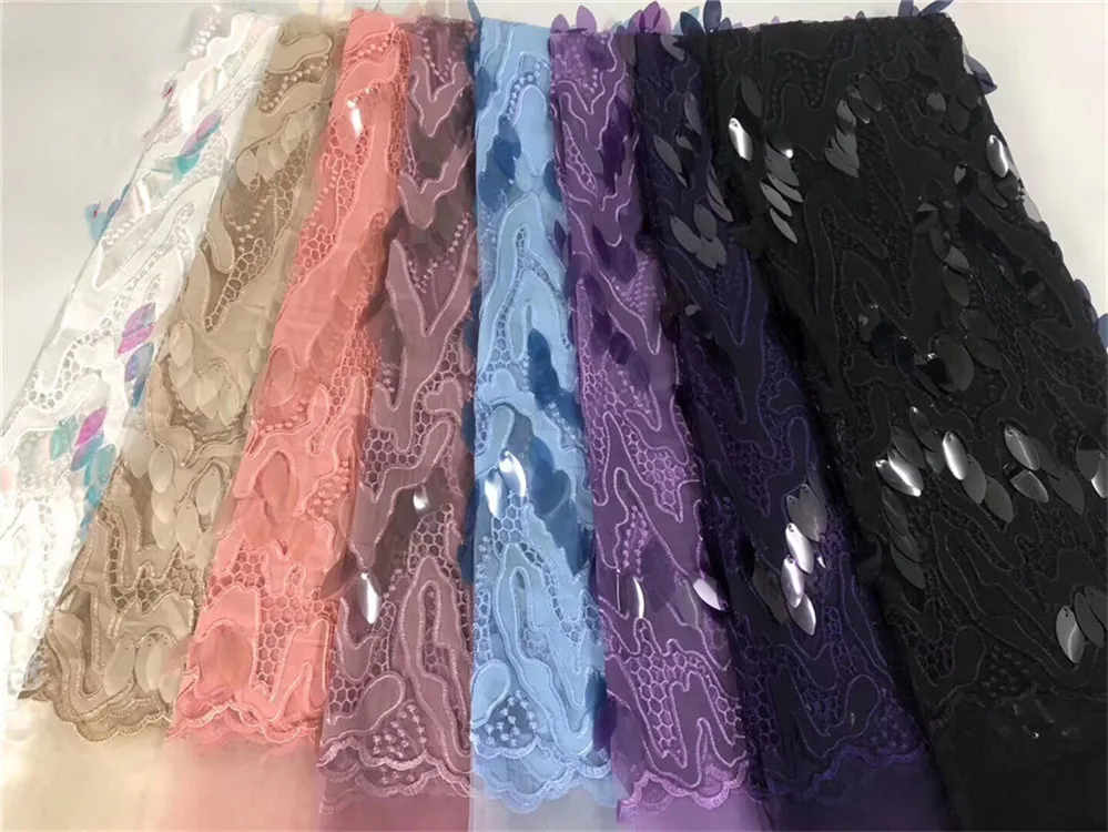 

High Quality African Lace Fabric Net 2018 French Lace Fabric Tulle With Sequins Gold Nigerian Lace Fabrics For Wedding (FJ-2-19