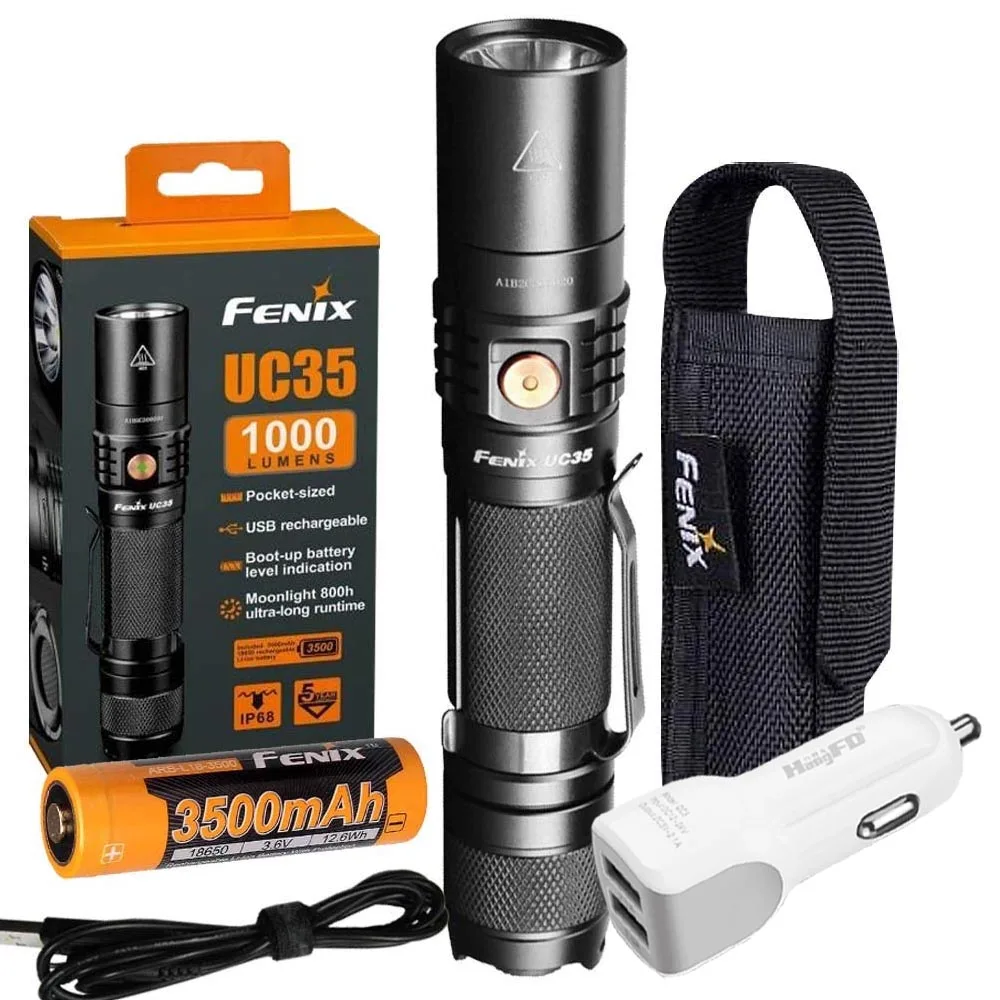 

Fenix UC35 V2.0 2018 Upgrade 1000 Lumen Rechargeable Tactical Flashlight + 3500mAh 18650 Battery,Holster, USB Charging Cable