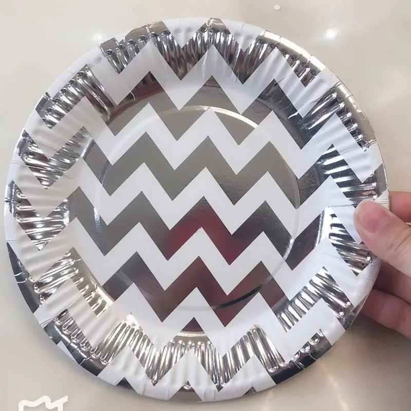 

10pcs/set 9inch Silver Foil Wave Disposable Tableware Christmas New Year Party Paper Plates Cups Birthday Party Supplies Plastic