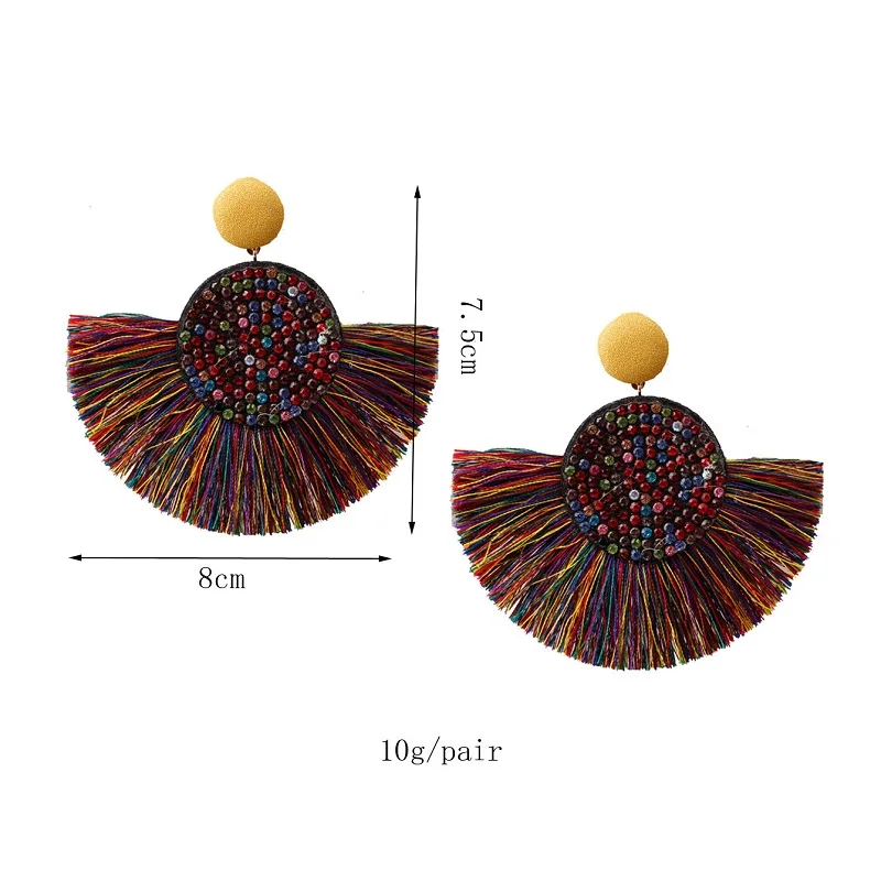 Exknl Модные Винтажные массивные серьги-капли с кисточками для женщин, черные, красные, желтые, большие богемные висячие серьги с бахромой, ювелирные изделия