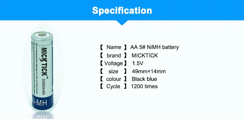 4 шт. MICKTICK 3000mah перезаряжаемая AA 5# батарея 1,2 V 2a Ni-MH батареи большой емкости камеры игрушки переработка батареи