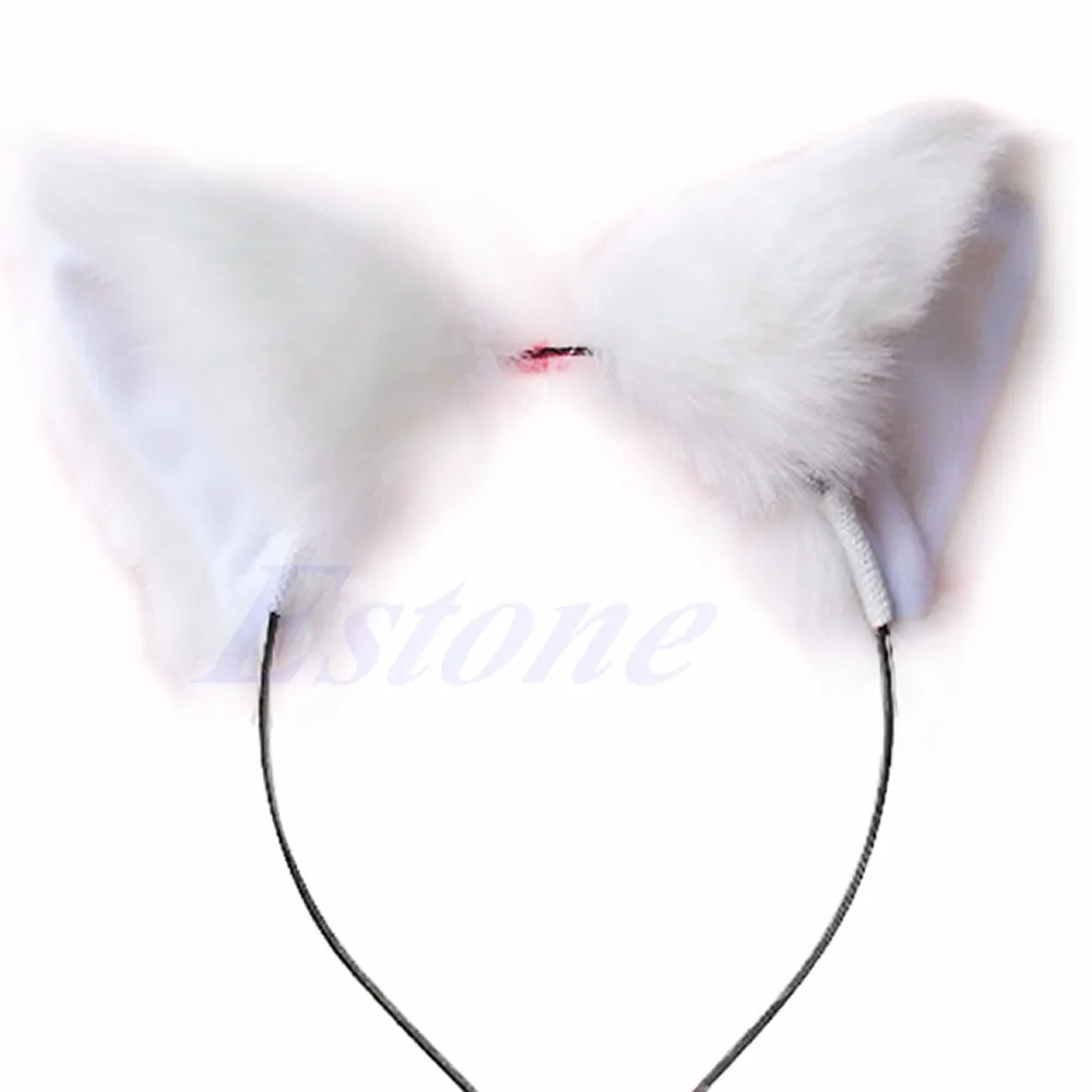 Модная Милая повязка на голову для девочек с кошачьими ушками и лисьими ушками; аниме; карнавальный костюм; F05 - Цвет: Белый