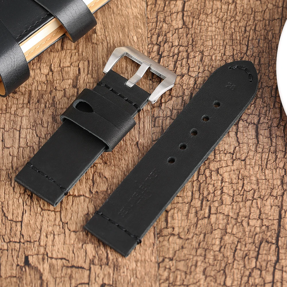 

24/26mm Genuine Leather Wrist Watch Band Men Soft Belt Women Aviator Strap High Quality Pin Buckle Smooth Bracelet 2018 New