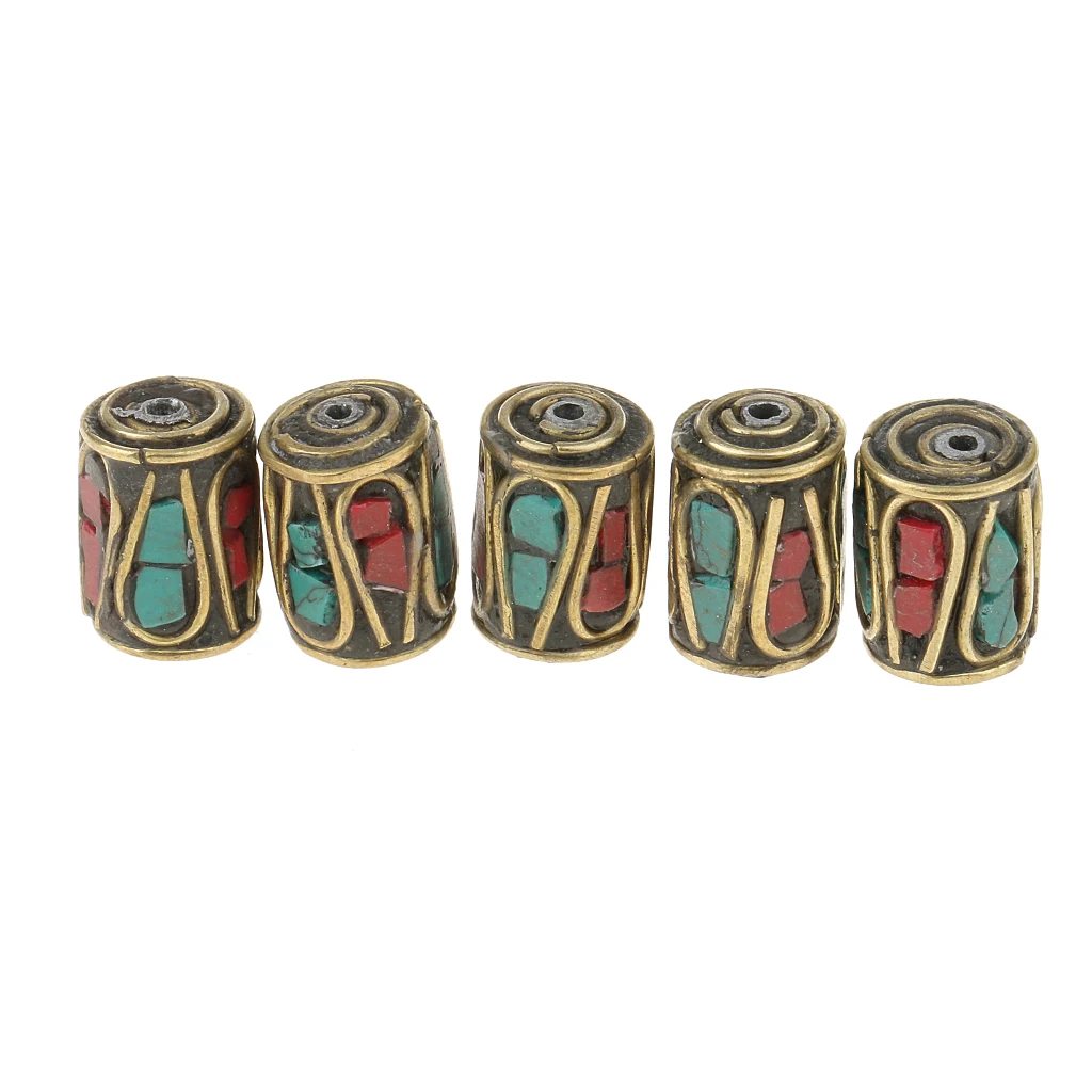 10pcs Oval Cylinder Copper Nepal Tibetan Brass Beads for DIY Bracelet Making