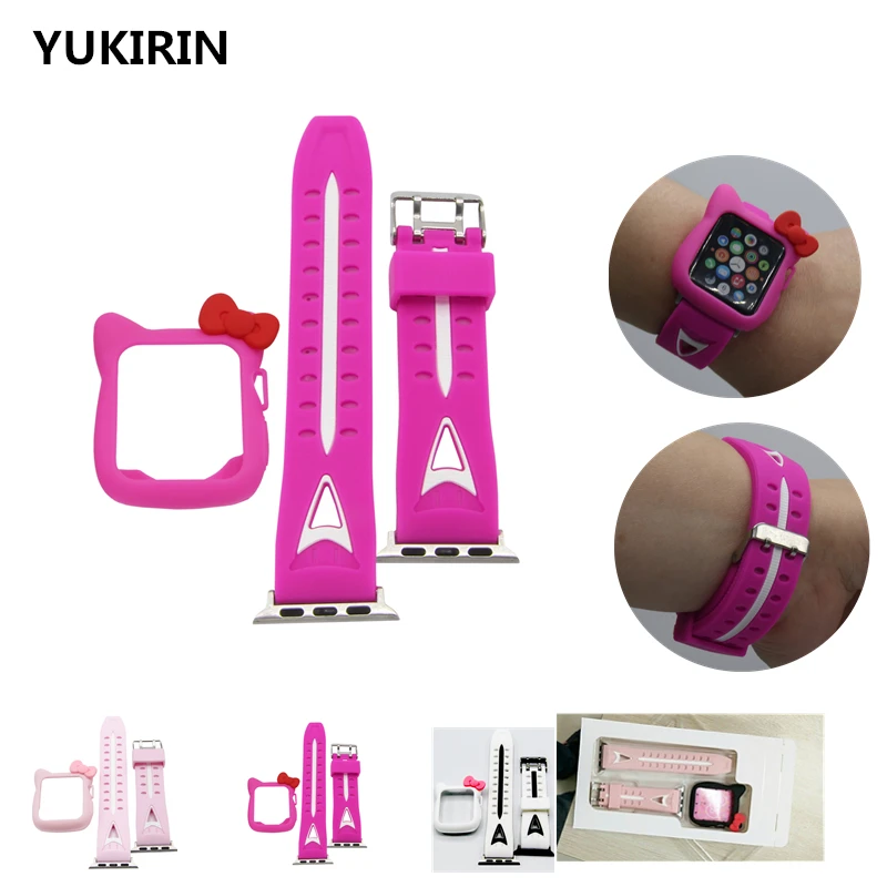 

YUKIRI Lovely Cat Bow Silicone Protector Case Band For Apple Watch Series 4 3 2 1 Cover for iWatch 38 42mm 40 44mm