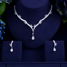 Новые роскошные Искрящиеся блестящие кубические циркониевые прозрачные серьги ожерелье тяжелые украшения для ужина набор свадебные аксессуары для одежды