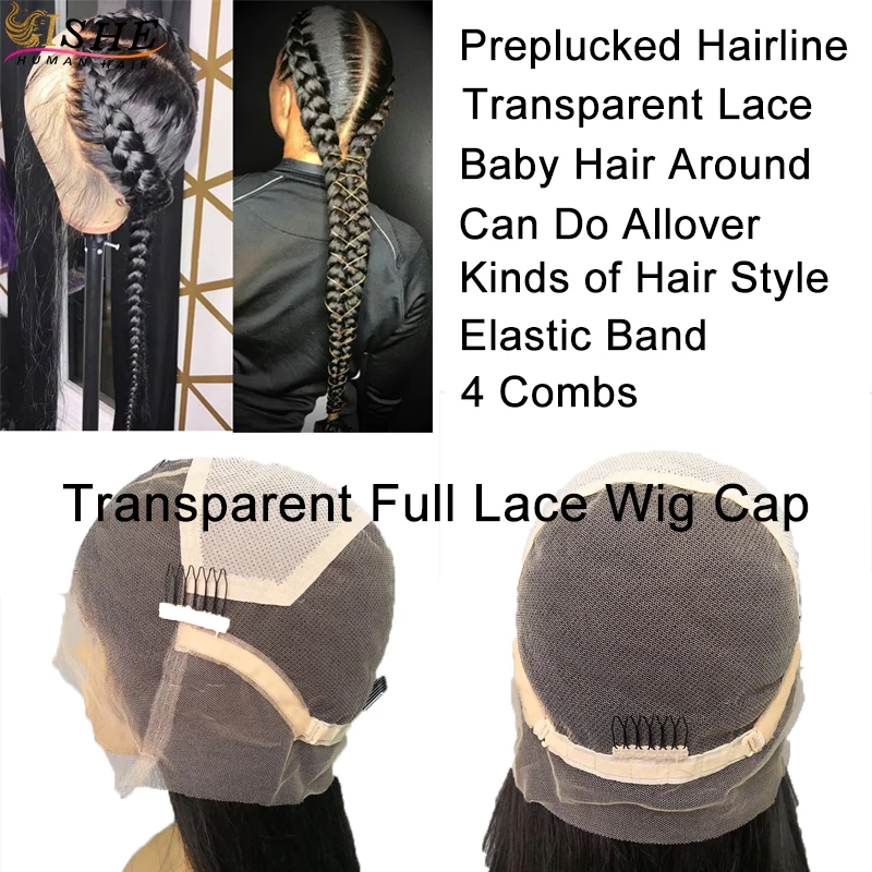 Transparent Full Lace Human Hair Wigs Preplucked With Baby Hair Deep Wave Wavy Remy Glueless 13x6 Front Lace Wig For Women Black