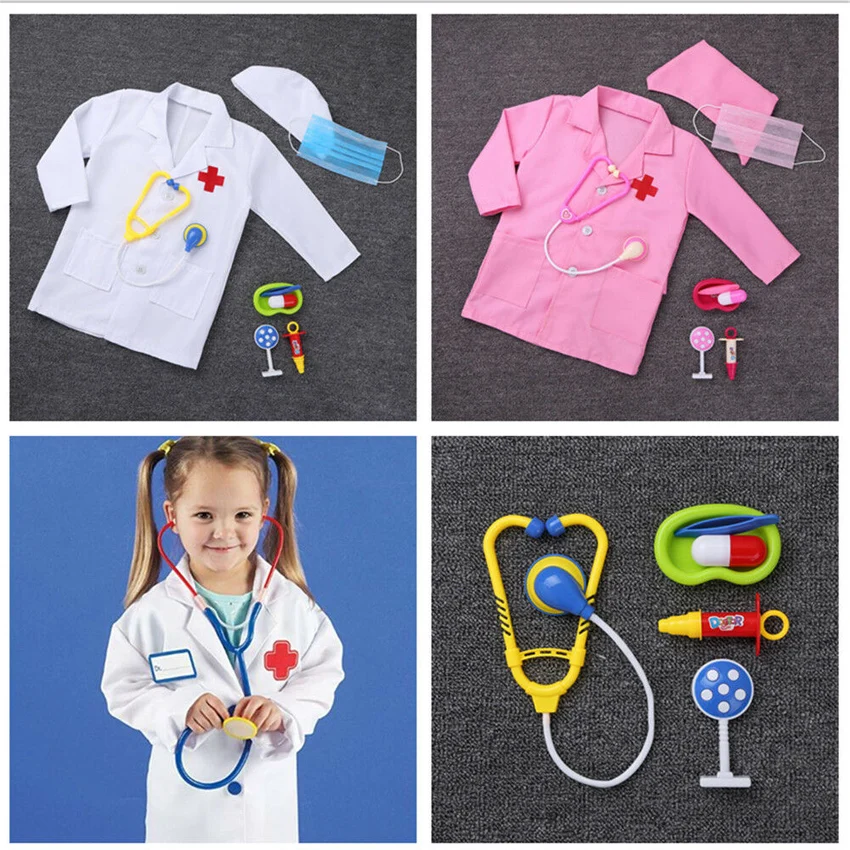 

Children Birthday Gift Medical Uniform Hospital Kids Boys Doctor Girls Nurse Jacket Gown Cosplay Costumes Halloween Carnival