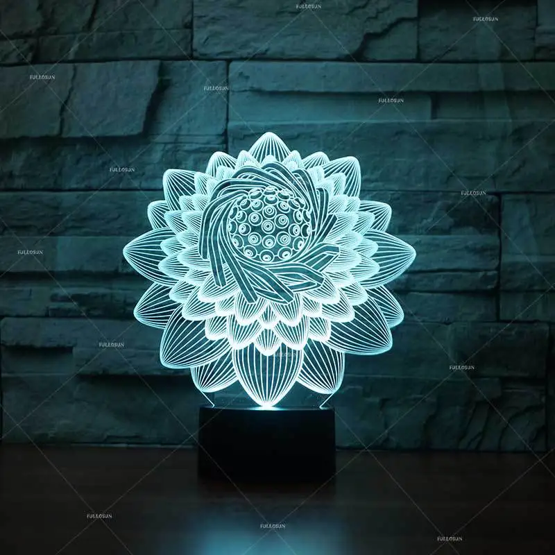 Цветной 3d ночник Lotus с кнопкой зарядки Светодиодный настольный светильник s Home