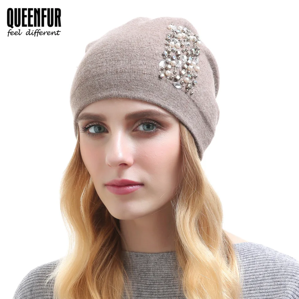 QUEENFUR Winter Women Knit Wool Beanies Fashion Autumn Spring Hat With