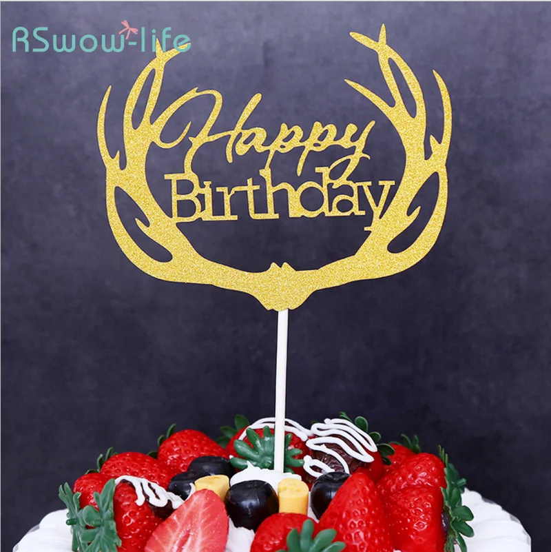 

Happy Birthday Birthdays Antlers Happy Birthday Cake Card Party Partys Cakes For Celebration Dessert Table Cake Decoration