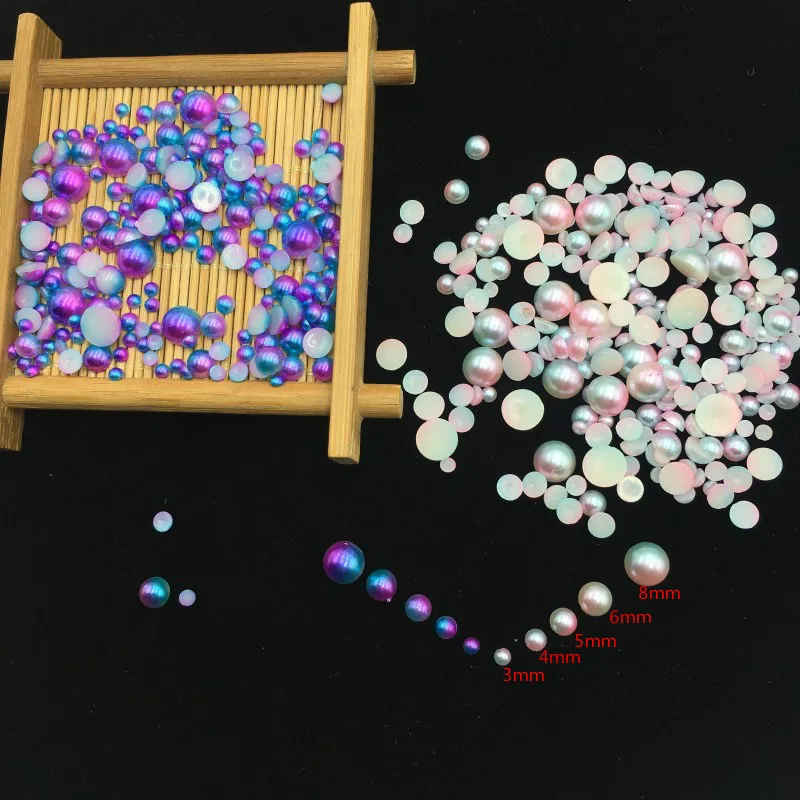 

Half Round Mixed Pearls Colorful Flat Back Magic Design Mermaid Gradient Symphony Charms Beads Jewelry DIY 3D Nail Decoration
