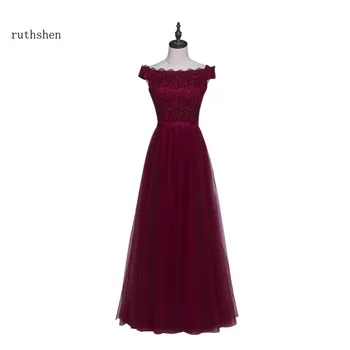 

ruthshen Burgundy Evening Dresses 2018 Off Shoulder Lace Tulle Long Lace Up Back Prom Gowns Vestidos De Noche Largos