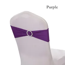 100 шт./лот фиолетовые Свадебные украшения спандекс Лайкровые повязки на стул с круглой пряжкой моющаяся Подвязка из спандекса для стула для вечерние свадебные
