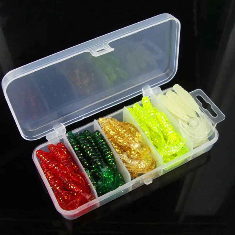 

50PCS boxed 5cm soft bait multi-color bionic bait, 5 color 5cm soft bait suitable for having 3-5g lead hook