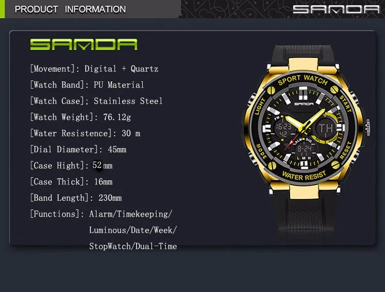 Новые мужские спортивные часы SANDA в Военном Стиле, часы с силиконовым ремешком, цифровые часы с дисплеем, часы Relogios Masculinos