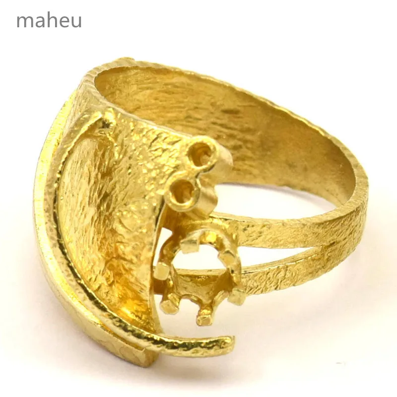 .. 2pc.. Raw Brass Adjustable Rings & (Stone Setting) N224in Rings