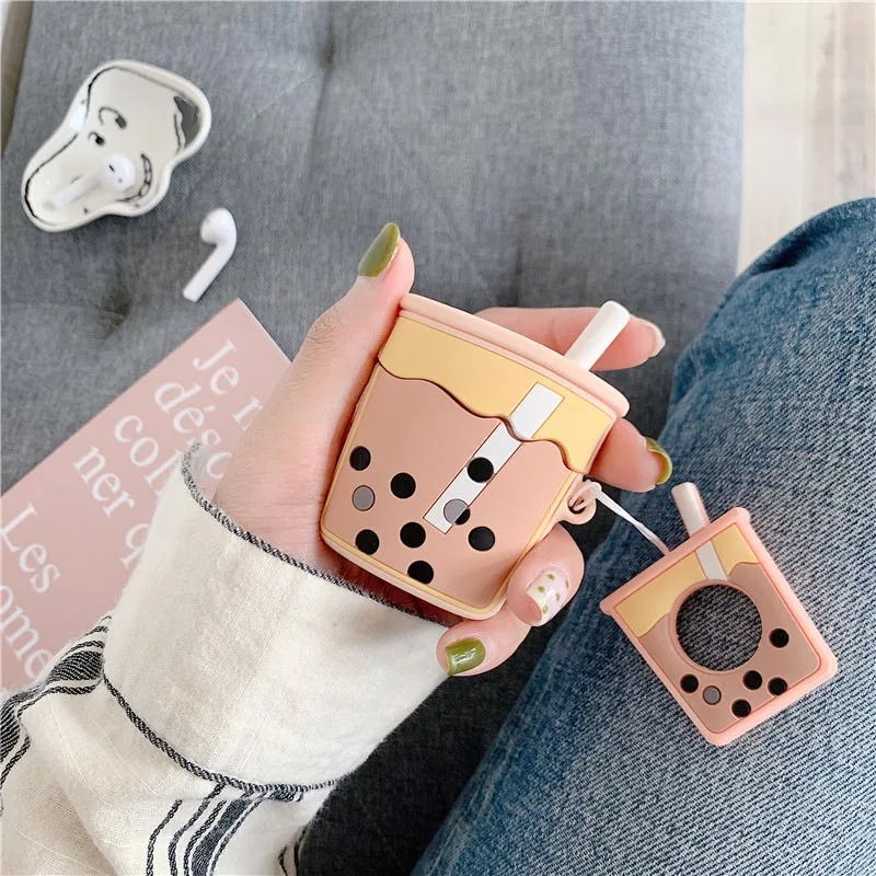 

3D Cute Earphone Case For AirPods Case Milk Tea Silicone Cover Bluetooth Headset Protective Cover For Apple Airpods Accessories