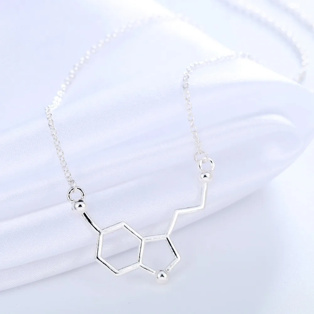Chandler Посеребренная молекула серотонина химия ожерелье и кулон для женщин эффектная Бесконечность Макси Fahsion цепи ювелирные изделия