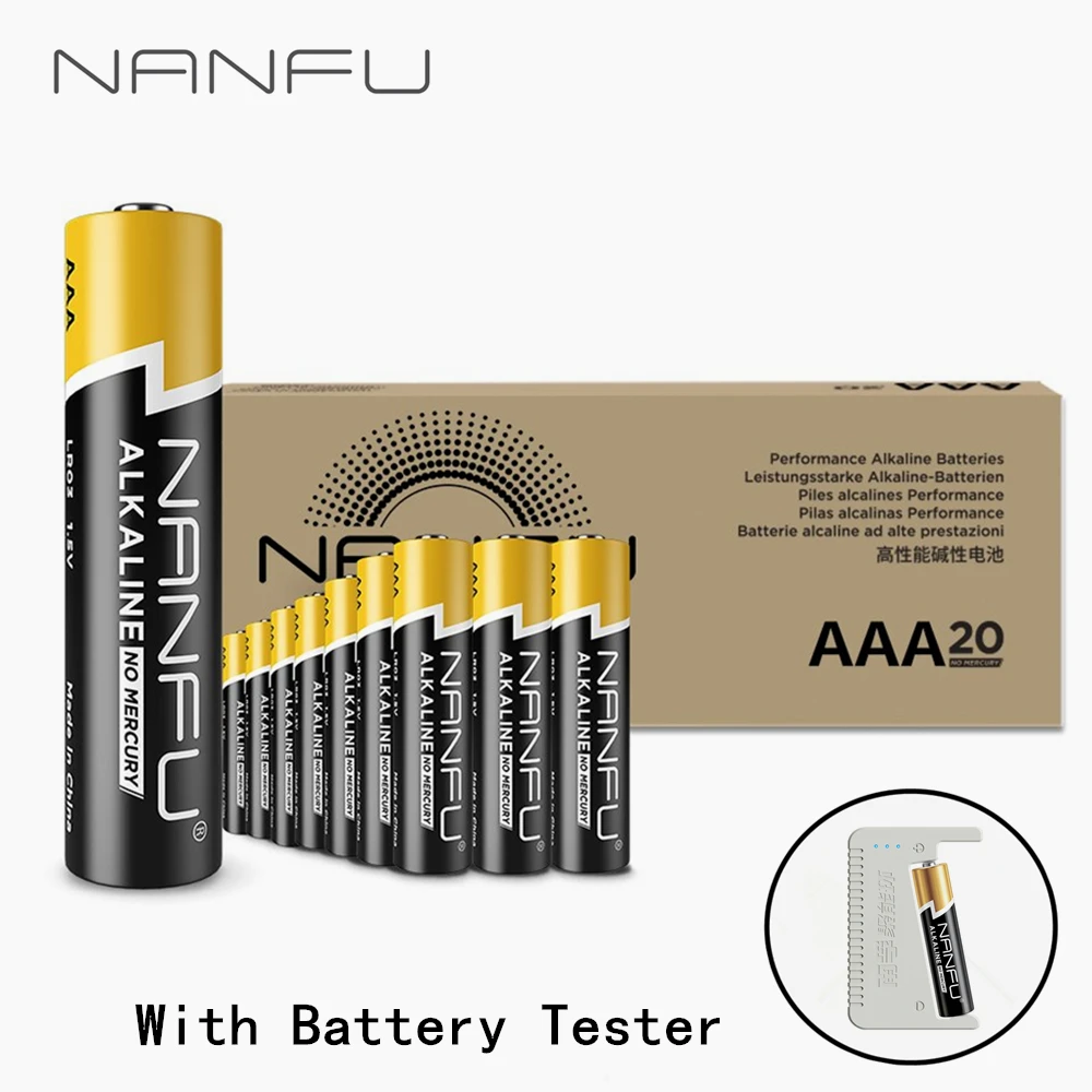 NANFU 20 шт. аккумулятор aaa батарейки с батарея тестер 1.5 В щелочной аккумуляторы LR03 3a акб 950 мАч для камеры игрушечный