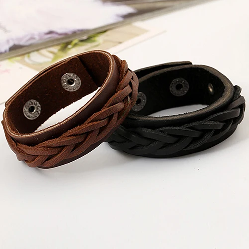 

Bluelans Men's Cool Classic Style Knitted Leather Bangle Punk Wristband Cuff Bracelet