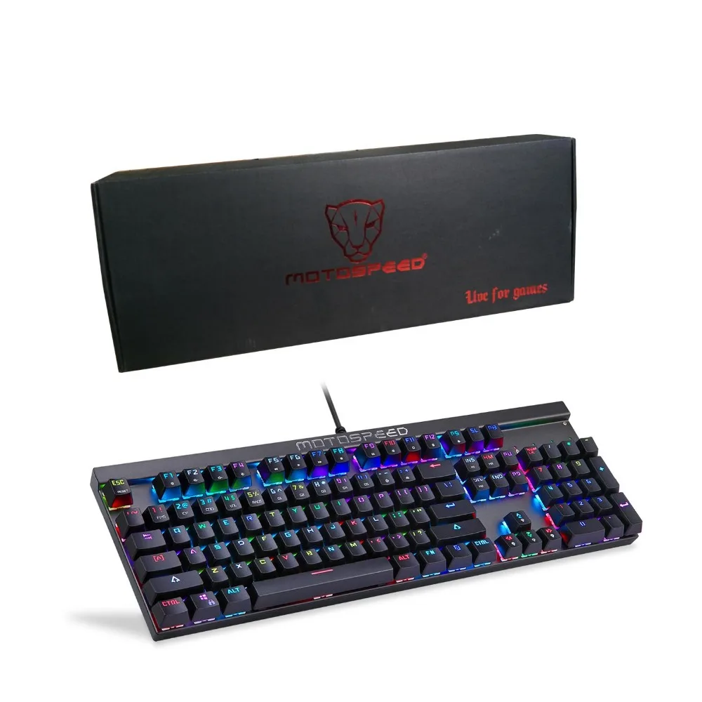 Русская/английская игровая механическая клавиатура Motospeed CK103 14 режимов RGB