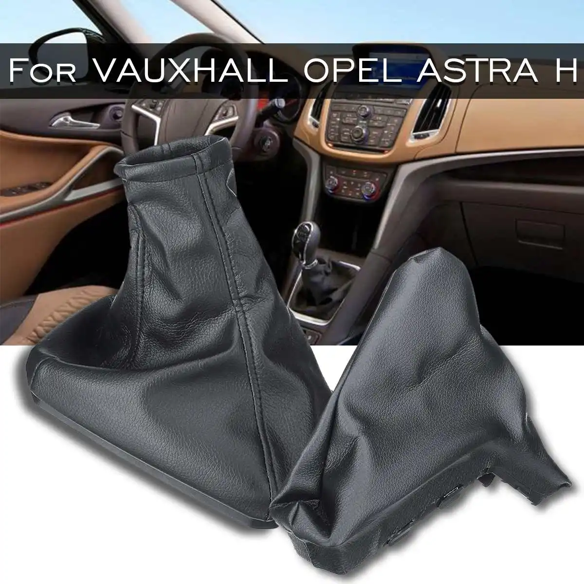 

2 Pcs/Set Leather Car Handbrake Gear Gaiter Dust Cover + Gear Shift Knob Gaiter Boot Cover Set For VAUXHALL OPEL ASTRA H